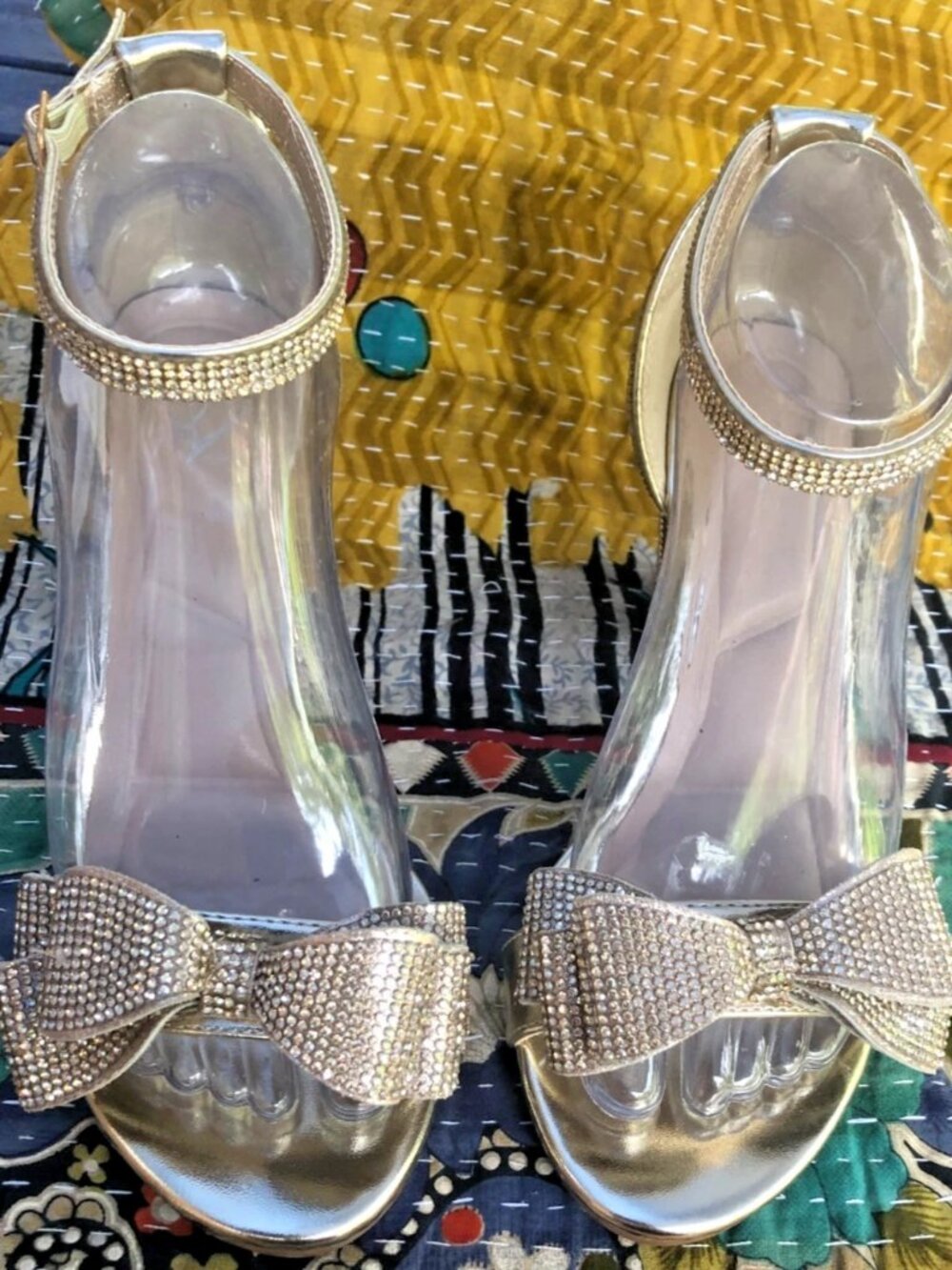 Windsor Gold Rhinestone Strappy Open Toe Ankle Strap Heel Size 8.5 Hannah